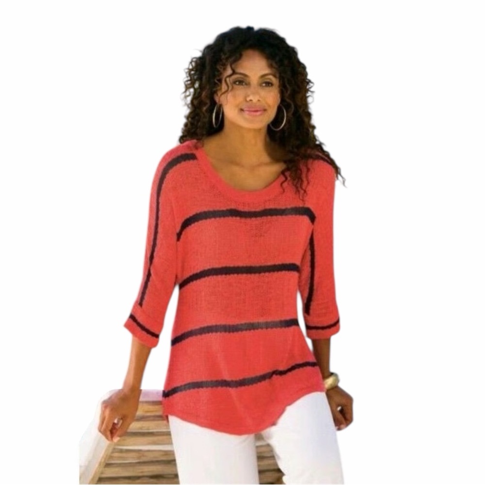 Soft Surroundings Light Knit Striped Lightweight Sweater Beach Vacation